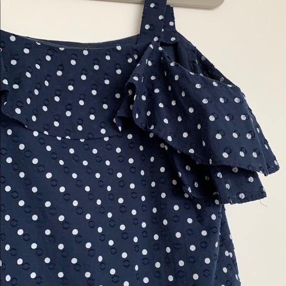 J Crew navy polka dot off shoulder top - Picture 3 of 7